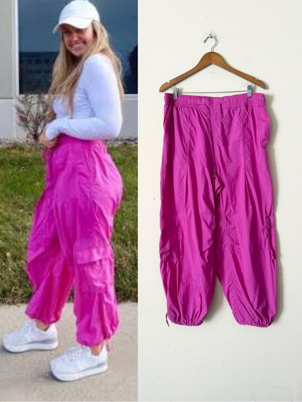 Anthropologie Daily Practice XL Base line parachute cargo pants in fuchsia pink